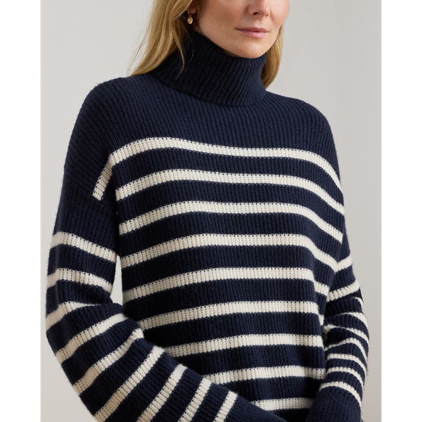Striped Wool-Cashmere Turtleneck Dress