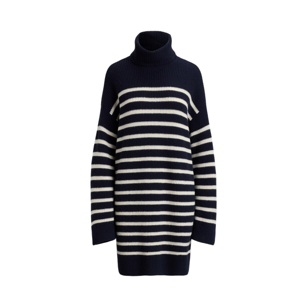 Striped Wool-Cashmere Turtleneck Dress