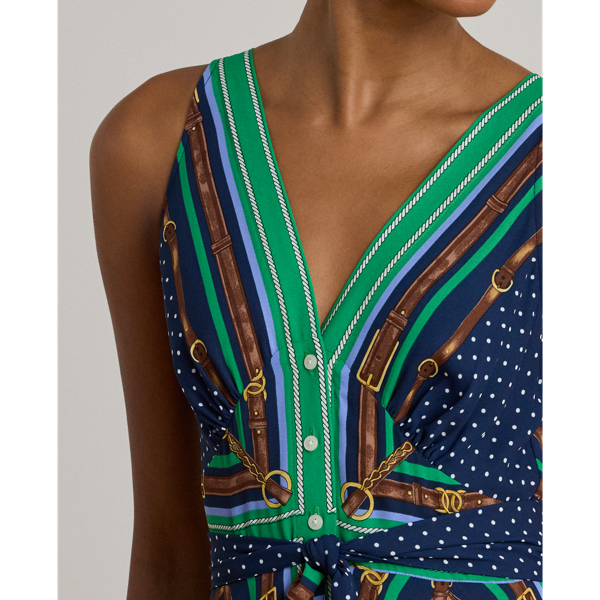 Belting & Polka-Dot Georgette Dress
