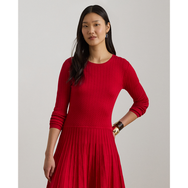 Cruise Red Mini-Cable Pleated Fit-and-Flare Dress Lauren 4