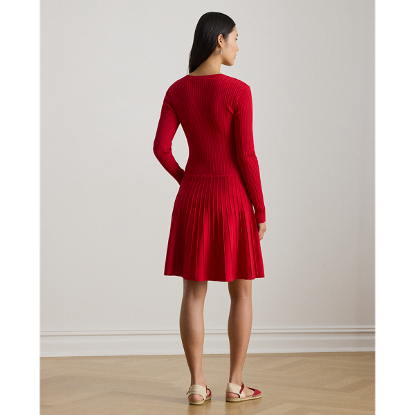 Cruise Red Mini-Cable Pleated Fit-and-Flare Dress Lauren 5