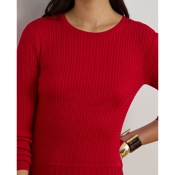 Cruise Red Mini-Cable Pleated Fit-and-Flare Dress Lauren 6