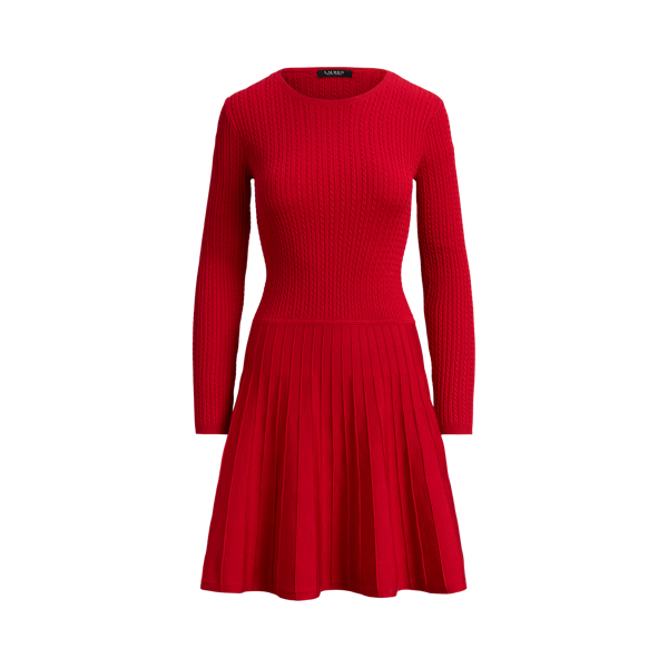 Cruise Red Mini-Cable Pleated Fit-and-Flare Dress Lauren 2