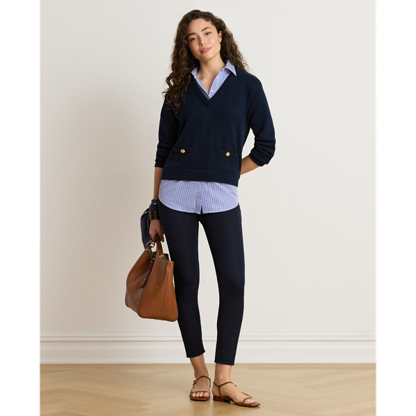 Lauren Navy Multi Layered Button-Trim Cotton Sweater Lauren 4