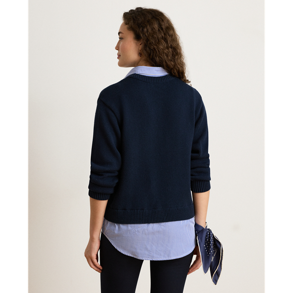 Lauren Navy Multi Layered Button-Trim Cotton Sweater Lauren 5