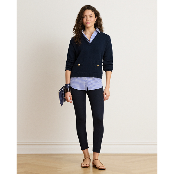 Lauren Navy Multi Layered Button-Trim Cotton Sweater Lauren 7