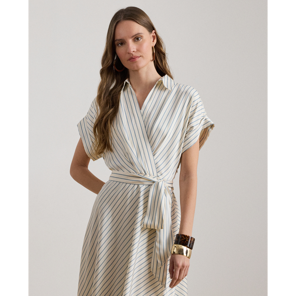 Gestreiftes Twillkleid mit G&uuml;rtel Lauren in Creme/Blau 4