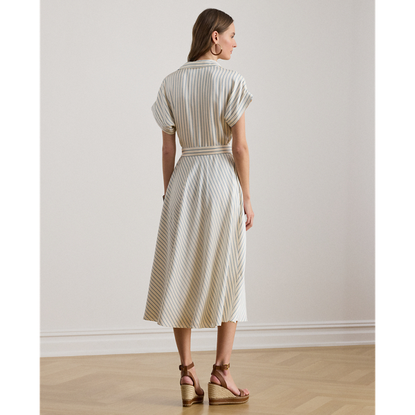 Gestreiftes Twillkleid mit G&uuml;rtel Lauren in Creme/Blau 5