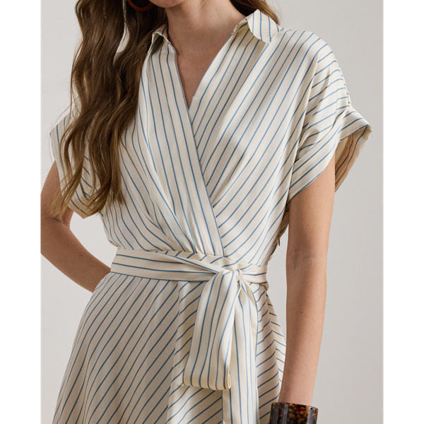 Gestreiftes Twillkleid mit G&uuml;rtel Lauren in Creme/Blau 6