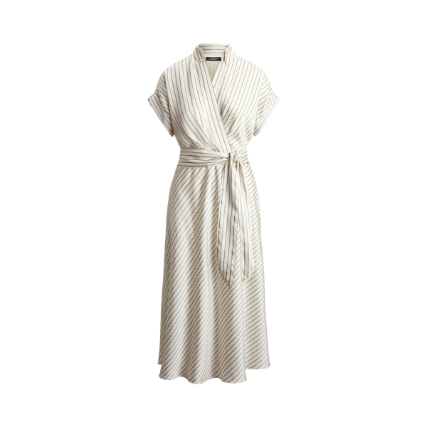 Gestreiftes Twillkleid mit G&uuml;rtel Lauren in Creme/Blau 2