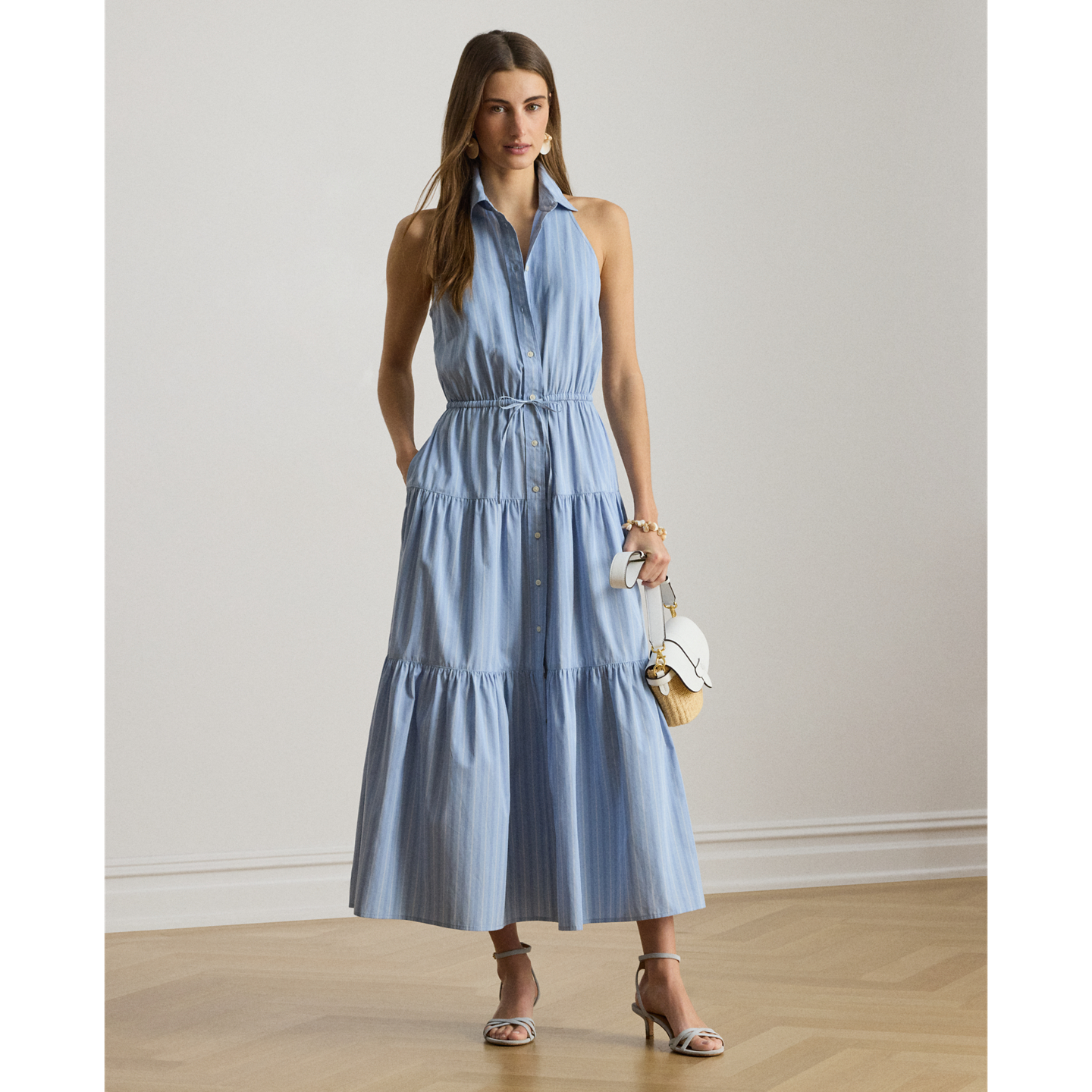 Женское платье Lauren Ralph Lauren Striped Broadcloth Tiered Shirtdress, цвет: Синий / Белый разноцветный — фото 4