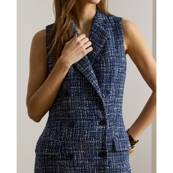 Navy Blue Multi Double-Breasted Boucl&eacute; Sleeveless Dress Lauren 6