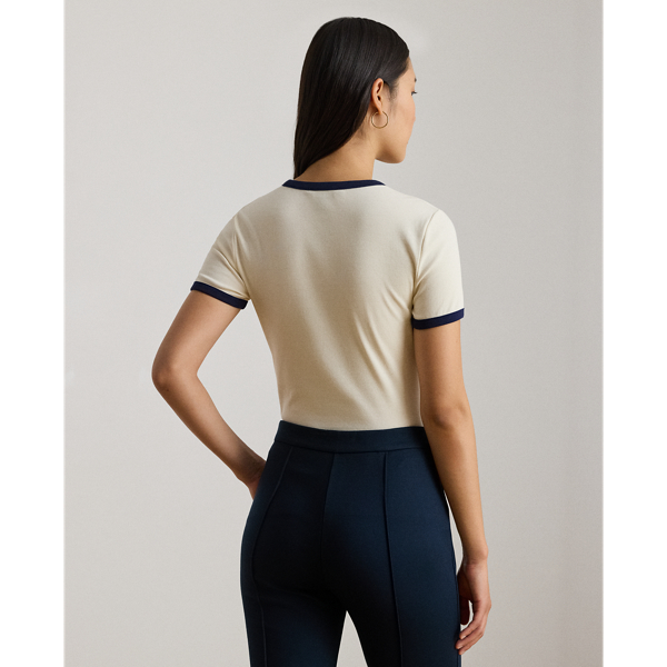 T-shirt en coton stretch bicolore Lauren en Cr&egrave;me mascarpone/Marine 5