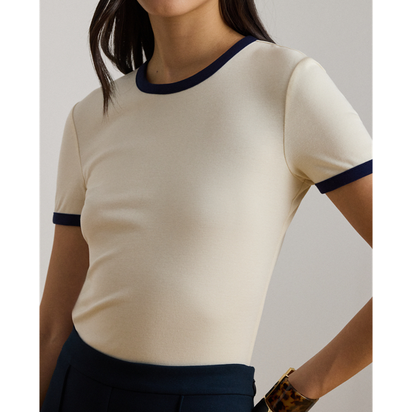 T-shirt en coton stretch bicolore Lauren en Cr&egrave;me mascarpone/Marine 6