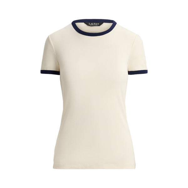 T-shirt en coton stretch bicolore Lauren en Cr&egrave;me mascarpone/Marine 2