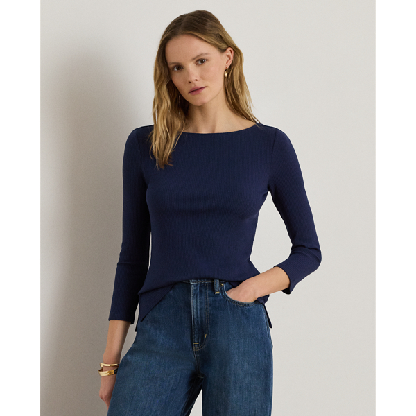 T-shirt en coton côtelé encolure bateau