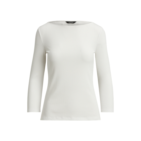 White Rib-Knit Cotton-Blend Boatneck Tee Lauren 2