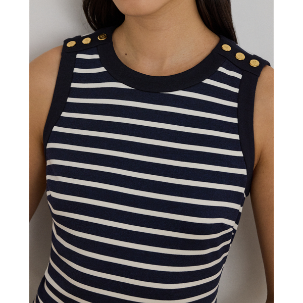 Refined Navy/Cream Striped Snap-Trim Ponte Sheath Dress Lauren 6