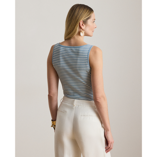 D&eacute;bardeur ray&eacute; stretch en coton Lauren en Note bleue/Blanc 5