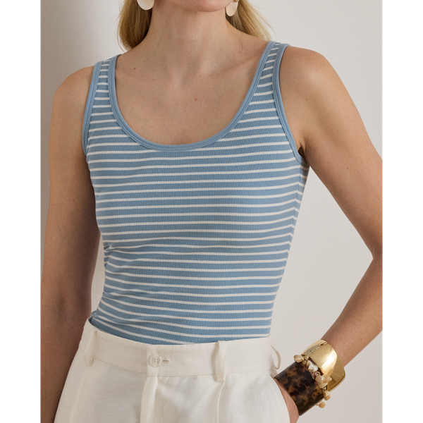 D&eacute;bardeur ray&eacute; stretch en coton Lauren en Note bleue/Blanc 6