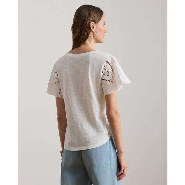 White Eyelet Cotton Jersey & Broadcloth Top Lauren 5