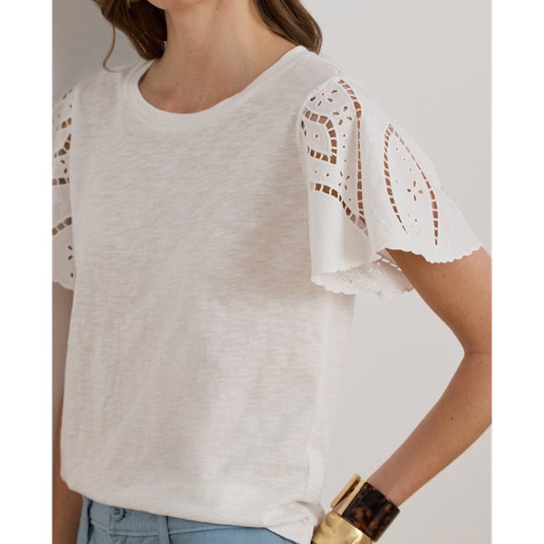 White Eyelet Cotton Jersey & Broadcloth Top Lauren 6