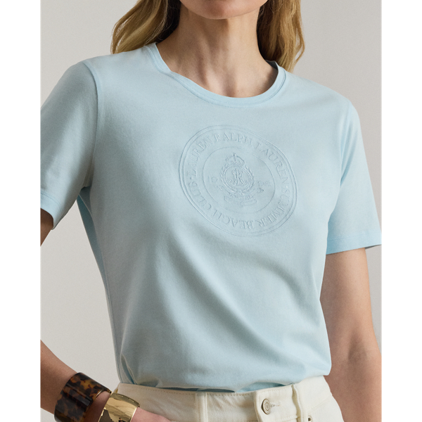 Light Blue Note Embroidered-Crest Cotton Jersey Tee Lauren 6