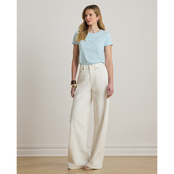 Light Blue Note Embroidered-Crest Cotton Jersey Tee Lauren 7