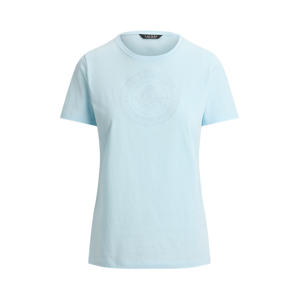 Light Blue Note Embroidered-Crest Cotton Jersey Tee Lauren 2