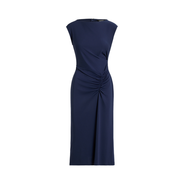 Pleated Jersey Cap-Sleeve Dress