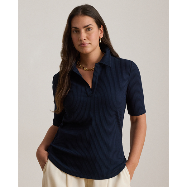 Polo-T-Shirt in Rippenstrick Lauren in Lauren-Navy 8