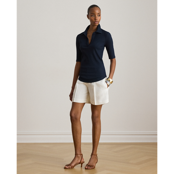 Polo-T-Shirt in Rippenstrick Lauren in Lauren-Navy 7