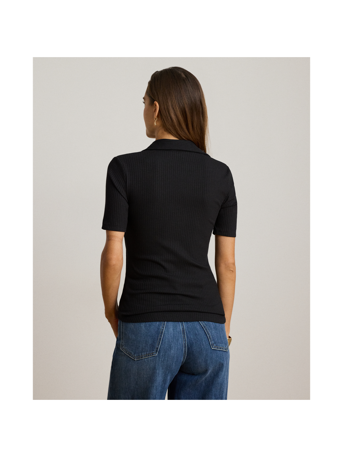 Ralph Lauren Rib-Knit Elbow-Sleeve Polo Tee — фото 2