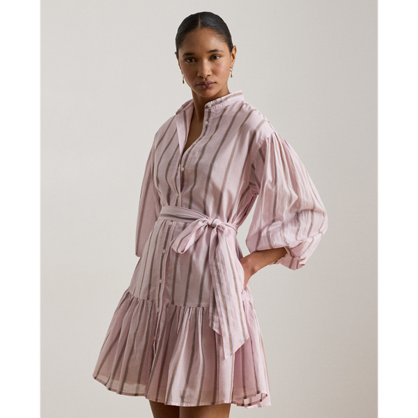 Rose Blush Multi Striped Voile Blouson-Sleeve Shirtdress Lauren 3