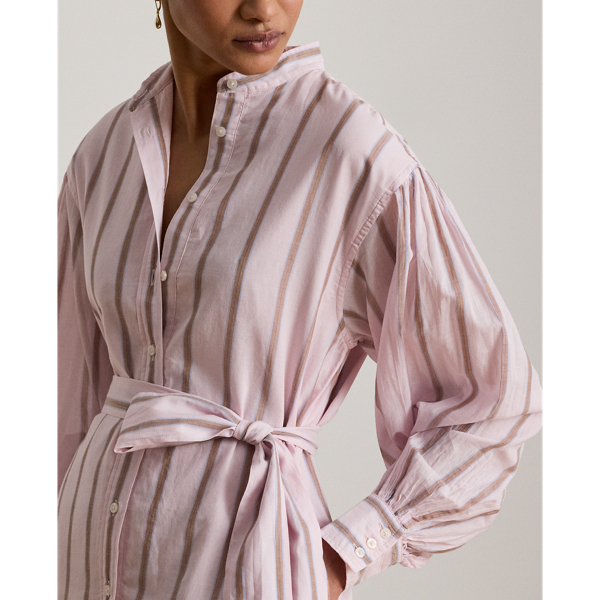 Rose Blush Multi Striped Voile Blouson-Sleeve Shirtdress Lauren 5