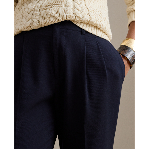 Lauren Navy Tricotine Pleated Tapered Trousers Lauren 6