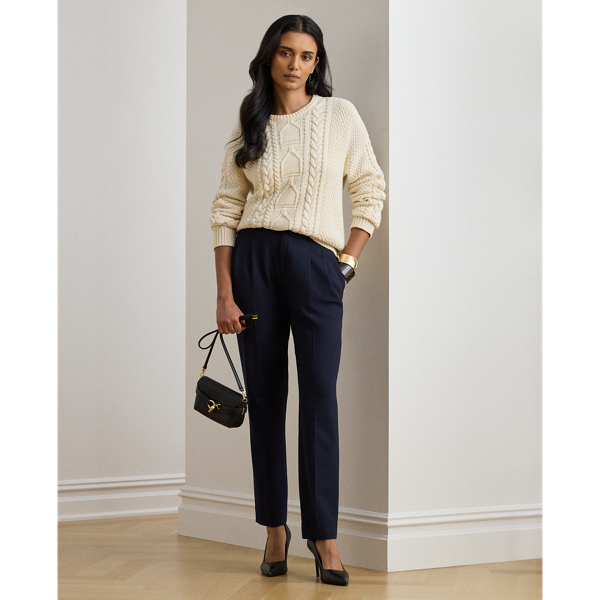 Lauren Navy Tricotine Pleated Tapered Trousers Lauren 7