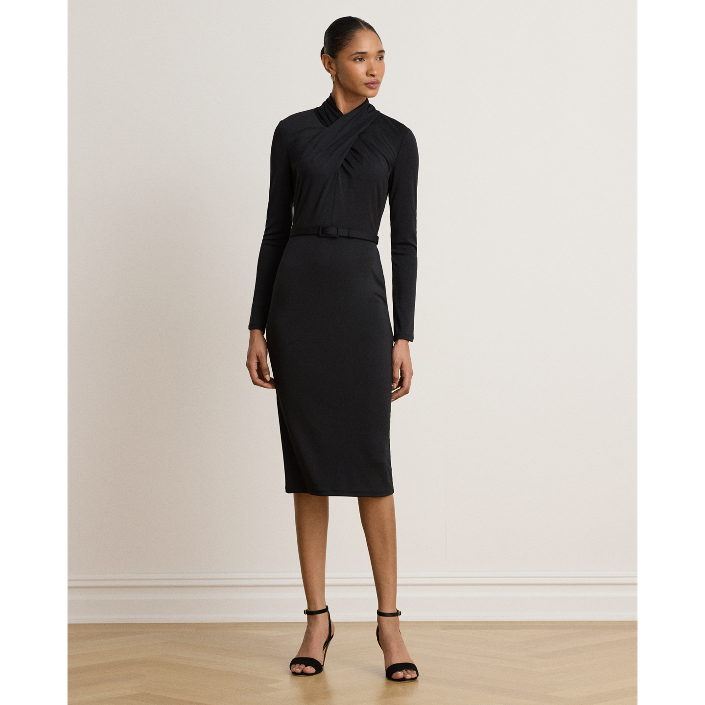 Женское платье Lauren Ralph Lauren Belted Mockneck Jersey, цвет: Чёрный — фото 4
