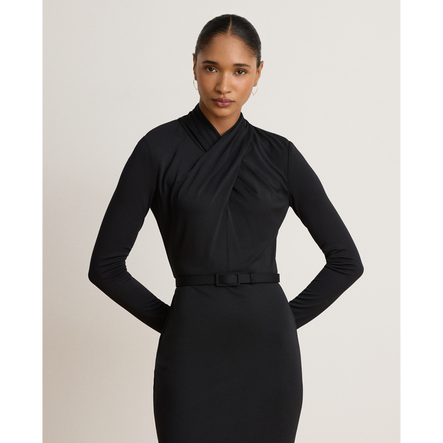 Женское платье Lauren Ralph Lauren Belted Mockneck Jersey, цвет: Чёрный — фото 1