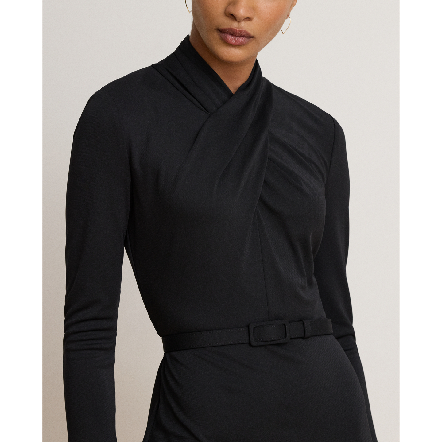 Женское платье Lauren Ralph Lauren Belted Mockneck Jersey, цвет: Чёрный — фото 3