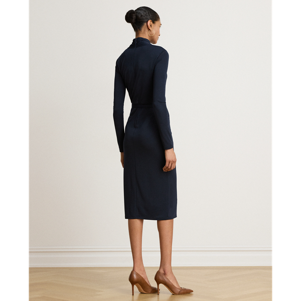 Lauren Navy Belted Mockneck Jersey Dress Lauren 5