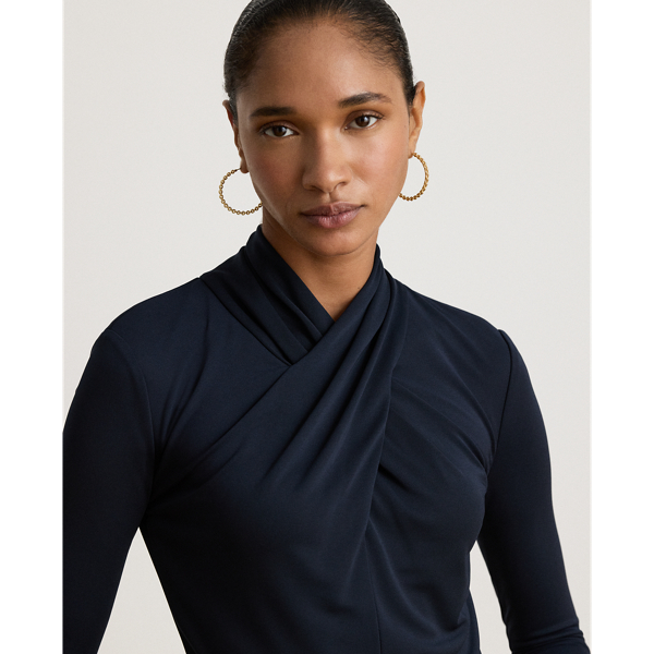 Lauren Navy Belted Mockneck Jersey Dress Lauren 6