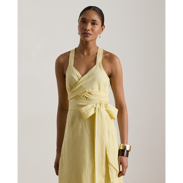 Gestreiftes Midikleid mit Schn&uuml;rdetail Lauren in Gelb/Wei&szlig; 4