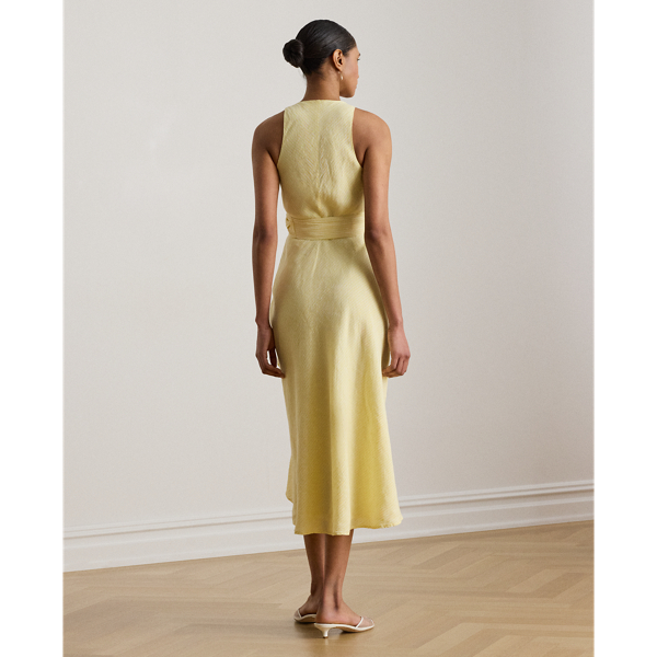 Gestreiftes Midikleid mit Schn&uuml;rdetail Lauren in Gelb/Wei&szlig; 5