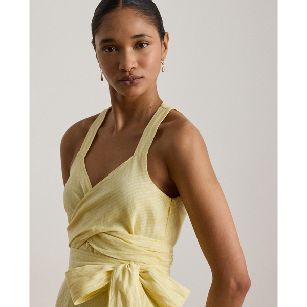 Gestreiftes Midikleid mit Schn&uuml;rdetail Lauren in Gelb/Wei&szlig; 6