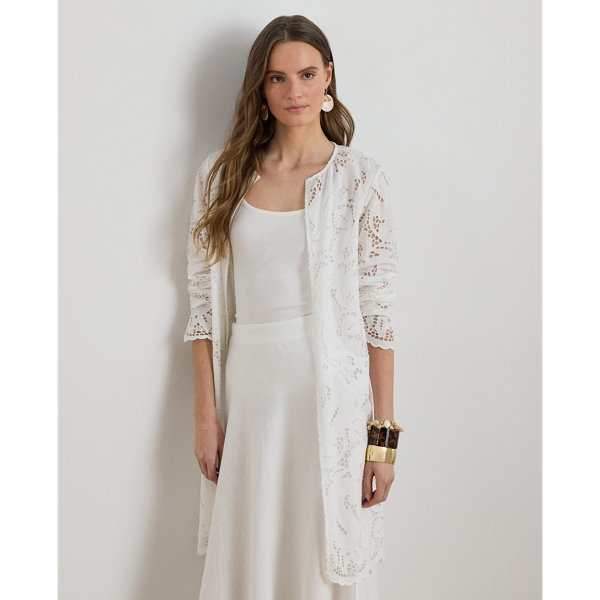 White Paisley-Eyelet Cotton Tunic Jacket Lauren 4