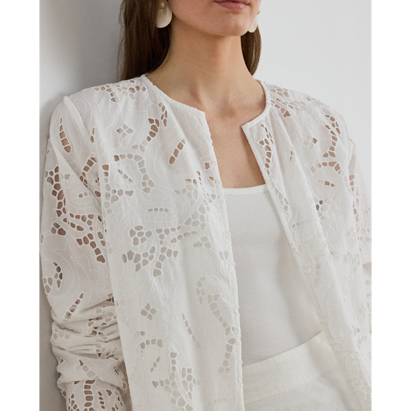 White Paisley-Eyelet Cotton Tunic Jacket Lauren 6