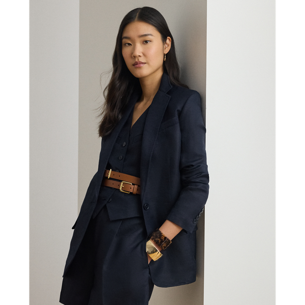 Lauren Navy Linen-Blend Twill Blazer Lauren 1