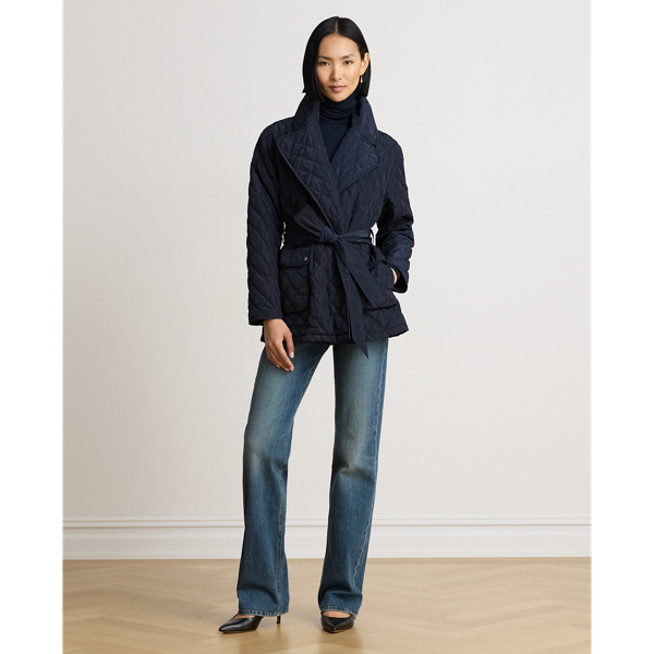 Belted Diamond-Quilted Wrap Coat