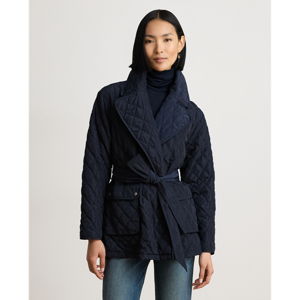 Belted Diamond-Quilted Wrap Coat